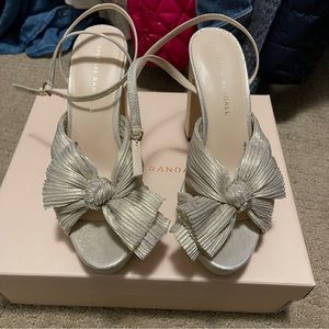 Loeffler Randall Natalia Pleated Platform High Block Heel Sandals - Platinum